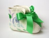 Felted babies booties white green pink Made to order