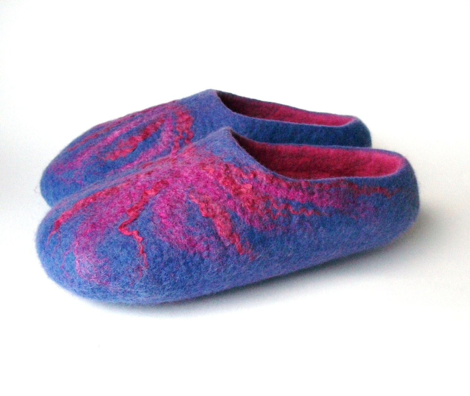 Felted wool slippers "Purples" super soft merino wool Handmade to order