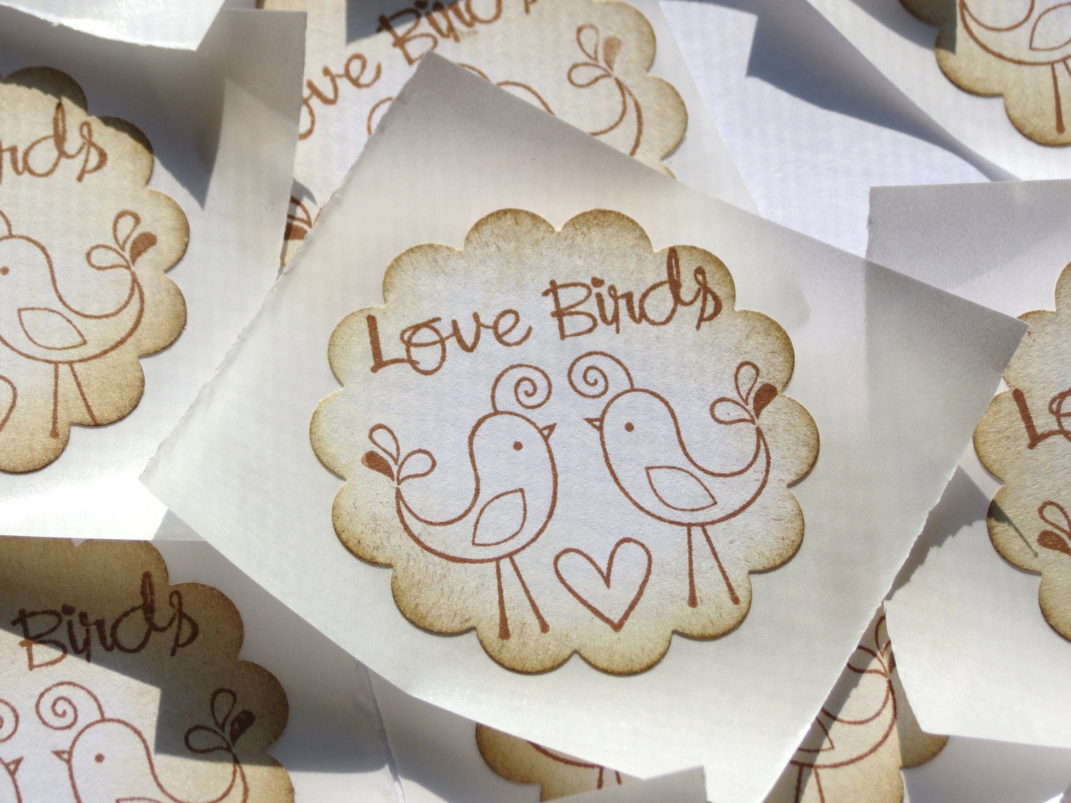 Love Birds Vintage Style Handmade Stickers // Envelope Seals // Set of 12
