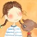 Brunette Girl With Chocolate Lab Puppy - Pumpkin Background  - BASIL And ANN MARIE  - 5x7 Fine Art Print