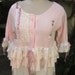 VINTAGE KITTY.. pretty pink crop cardi.. upcycled.. lace, crochet.. shabby chic.. ooak.. roses, lace, Lge - XL