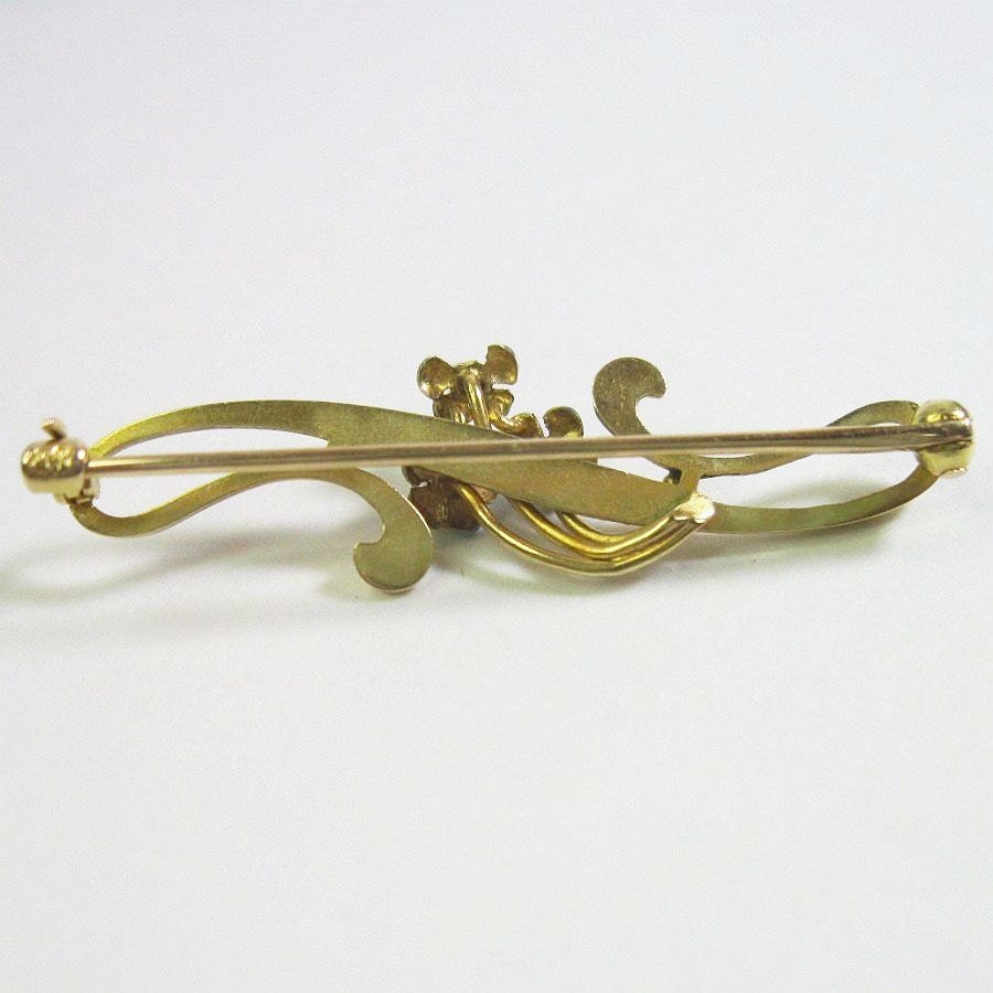 Antique Art Nouveau 14K Gold Pin Baby Blue Enamel Seed Pearls C1910