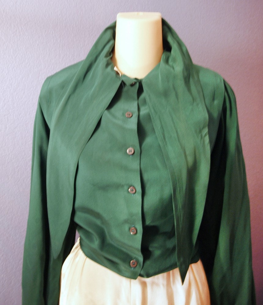 Emerald Silk - Retro Secretary Blouse