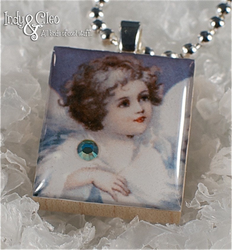 WINGED ANGEL Handmade Scrabble Tile Art Pendant Charm Jewelry Necklace