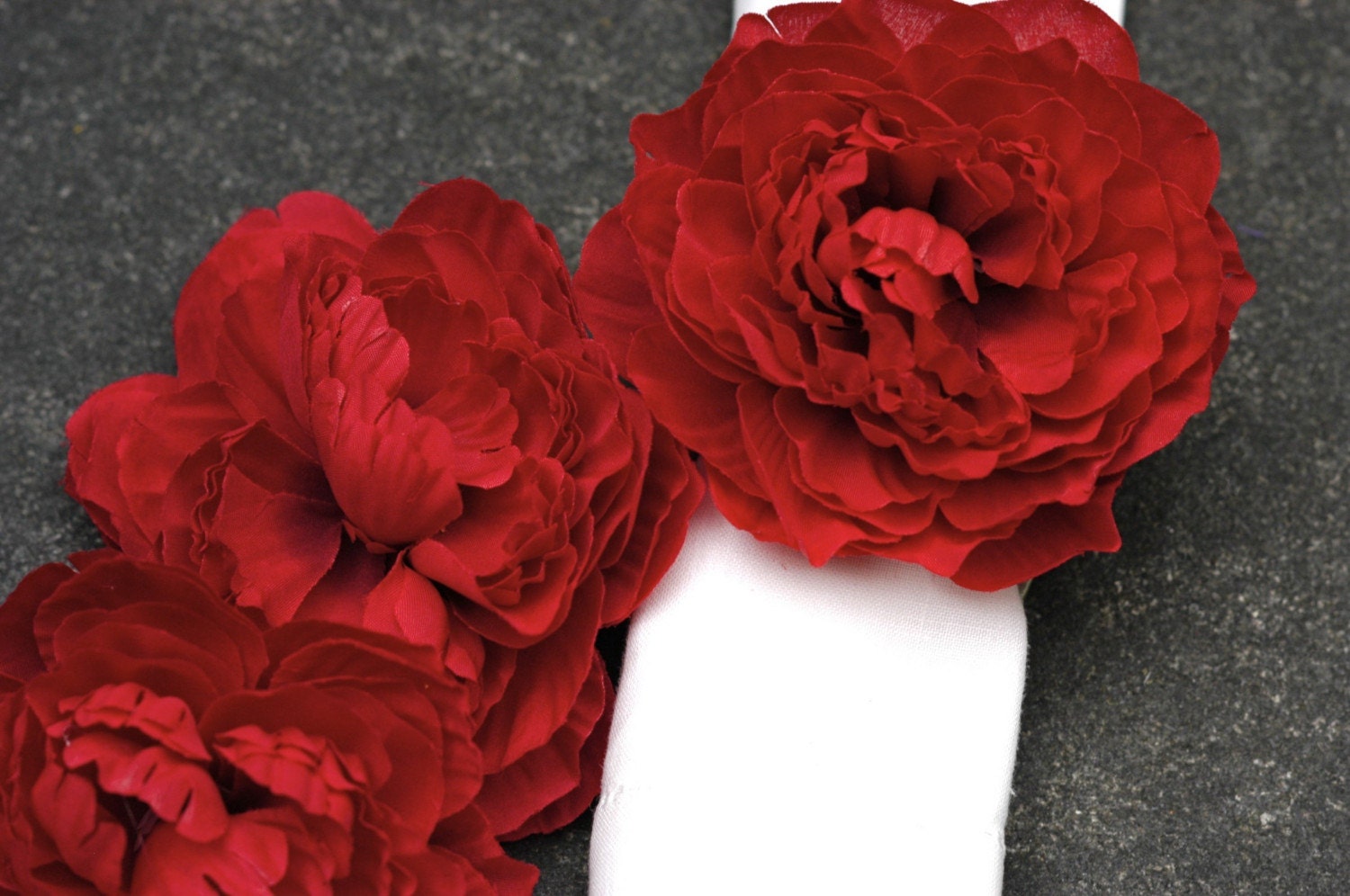 Ruby Red Peony Napkin Rings - set of 6 pieces