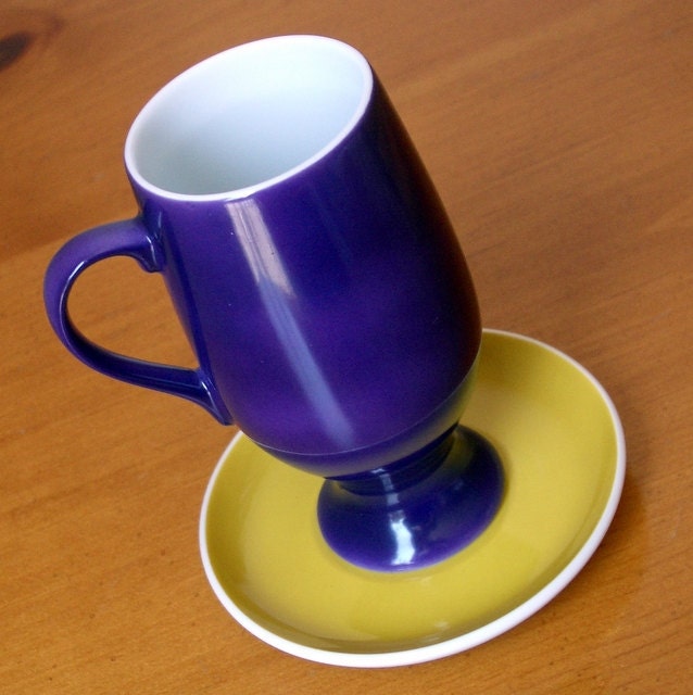 Vintage La Gardo Tackett Espresso Demitasse Cup, Miss-Match Purple and Yellow