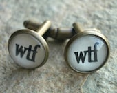Pair of Antiqued Brass Cuff Links with WTF Graphic
