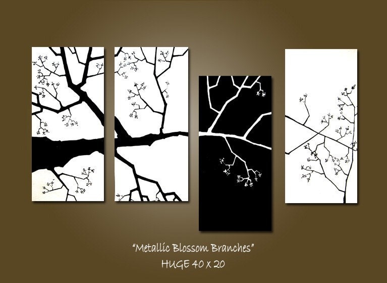 Metallic Blossom Branches - 40 x 20, Acrylic Art PAINTING, gallery wrapped ready to hang, ORIGINAL, Earthy Nature Tree Painting
