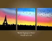 SaLe ORIGINAL Large Modern Fine Art Contemporary PAINTING by Shanna - HUGE 60 x 24 - Birds Flying in Paris