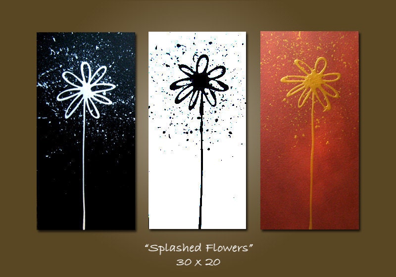 ORIGINAL Large Abstract Modern Fine Art Acrylic Earthy Nature Metallic Contemporary Painting by Shanna - 30 x 20 - Splashed Flowers