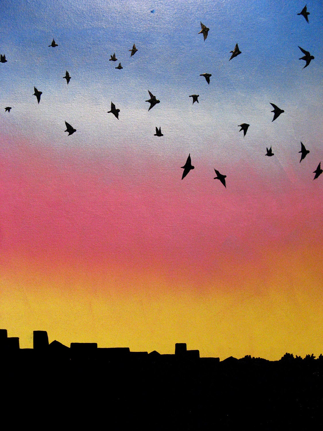 SaLe ORIGINAL Large Modern Fine Art Contemporary PAINTING by Shanna - HUGE 60 x 24 - Birds Flying in Paris