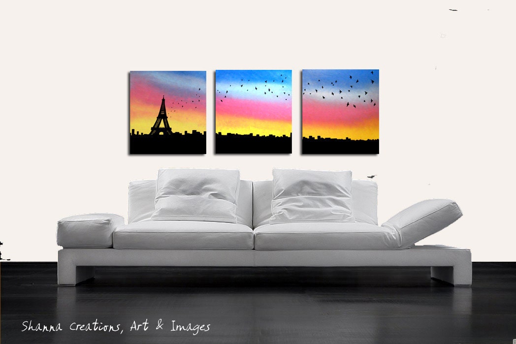 SaLe ORIGINAL Large Modern Fine Art Contemporary PAINTING by Shanna - HUGE 60 x 24 - Birds Flying in Paris