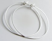 Hammered Flat Hoops Sterling Silver Hoop Earrings 2 inch