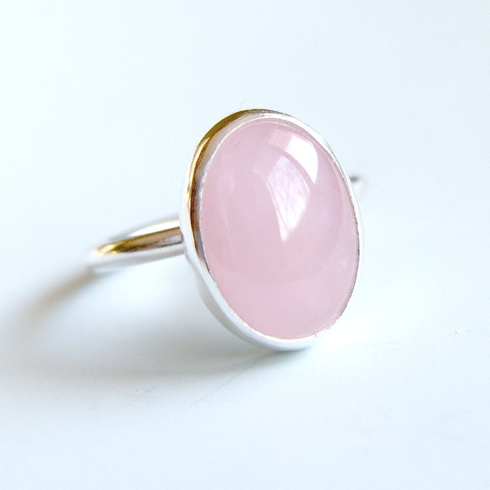 Rose Quartz Sterling Silver Ring Bezel Set Pink Stone Ring