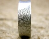 Personalized Finger Print Wedding Ring in 14K White Gold with Concave Surface and Matte Finish Size 8/6mm