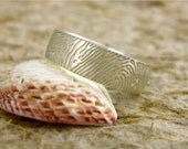 Custom Designed and Personalized Finger Print Wedding Ring in Sterling Silver with Matte Finish & Quote Engraving Size 9.5/7mm