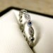 Hand Crafted Diamond and Blue Sapphire Shield & Round Bezel Wedding Ring in 14K White Gold Eternity Size 4.5