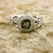Vintage Style Square Cushion Cut Light Green Sapphire Leaf & Vine Engagement Ring in 14K White Gold with Diamonds - Other Colors Available