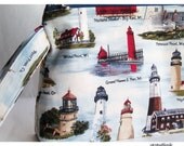 Cosmetics Bag, Knitting Notions Pouch, American Lighthouses Americana, Wrist Strap Zipper