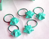 Knitting Stitch Markers, Origami Stars, Teal Rings, Turquoise White Polka Dots, Set of 5, Gift Box