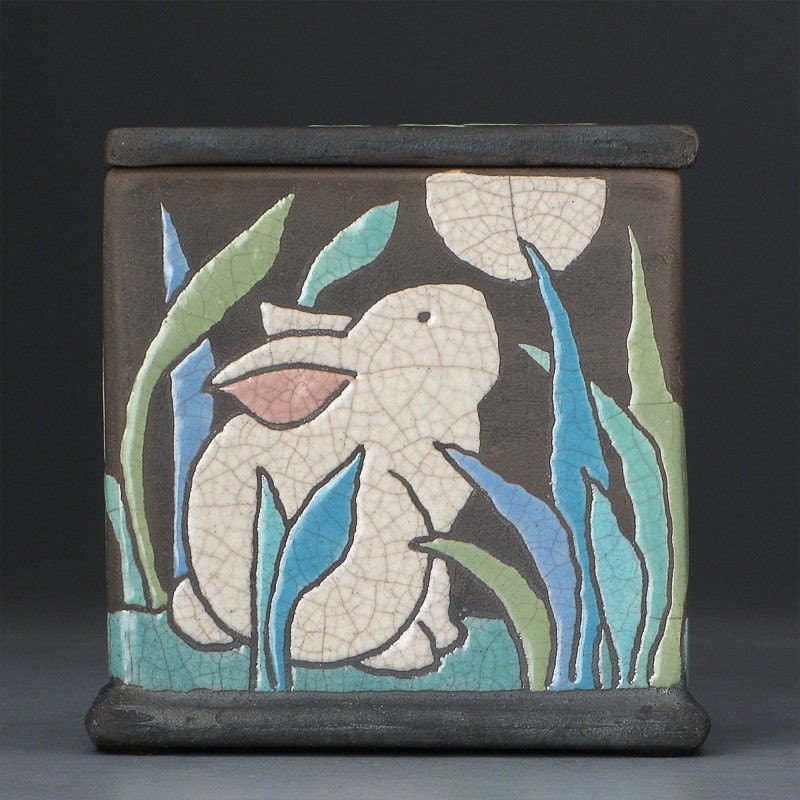 Rabbit Treasure Box , a handmade clay box