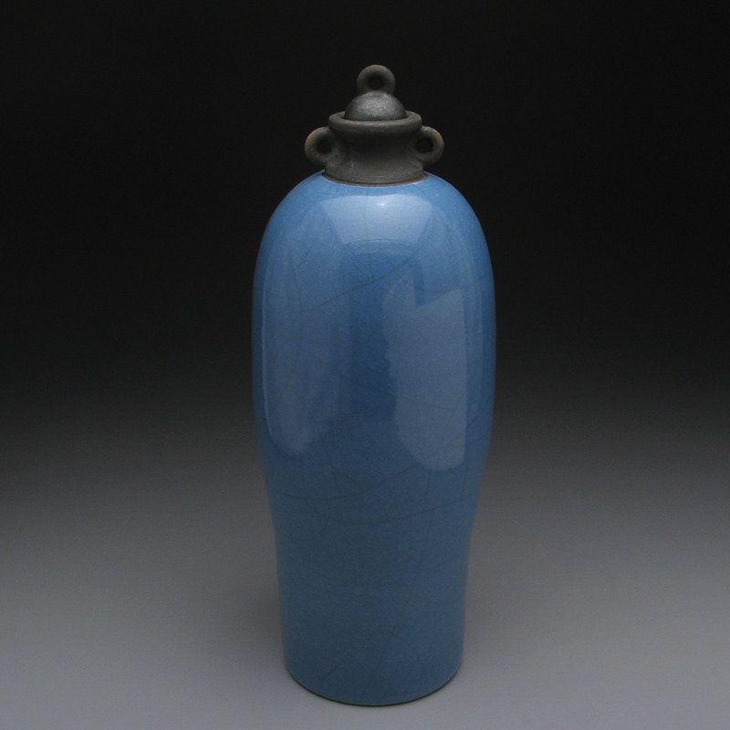 Blue raku Pottery jar,Ceramic lidded jar,urn Raku Jar with lid,large urn, large jar, art pottery,wheel thrown,handmade