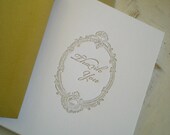 15 pack - Elegant Letterpress Thank You Card with Vintage Gold on Cotton