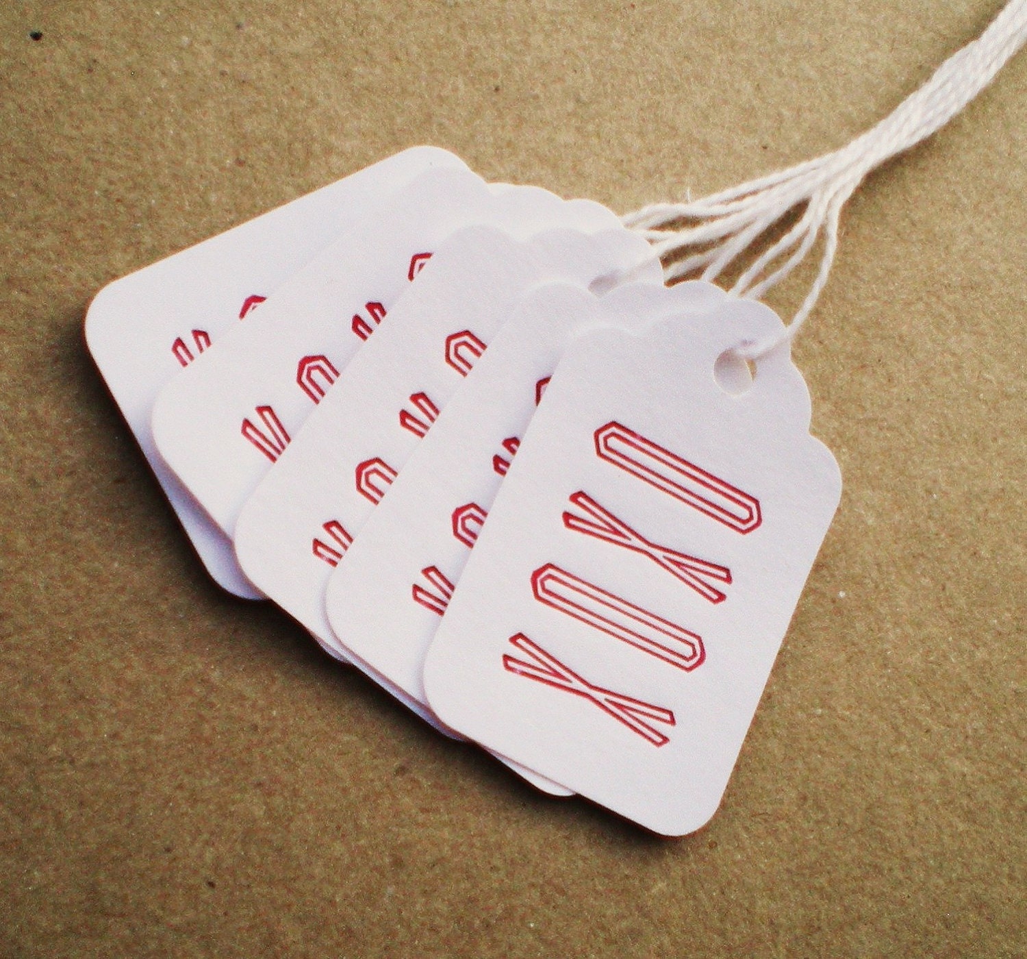 XOXO Tiny Gift Tags Letterpress in Red - 5 pack