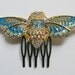 Cicada Hair Comb - Insect Comb - Blue and Cream Enamel Comb - Gold - Swarovski Rhinestone Comb - Bug Comb - Original