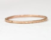 14k Rose Gold Stacking Ring, Thin Hammered Pink Gold Stackable Band