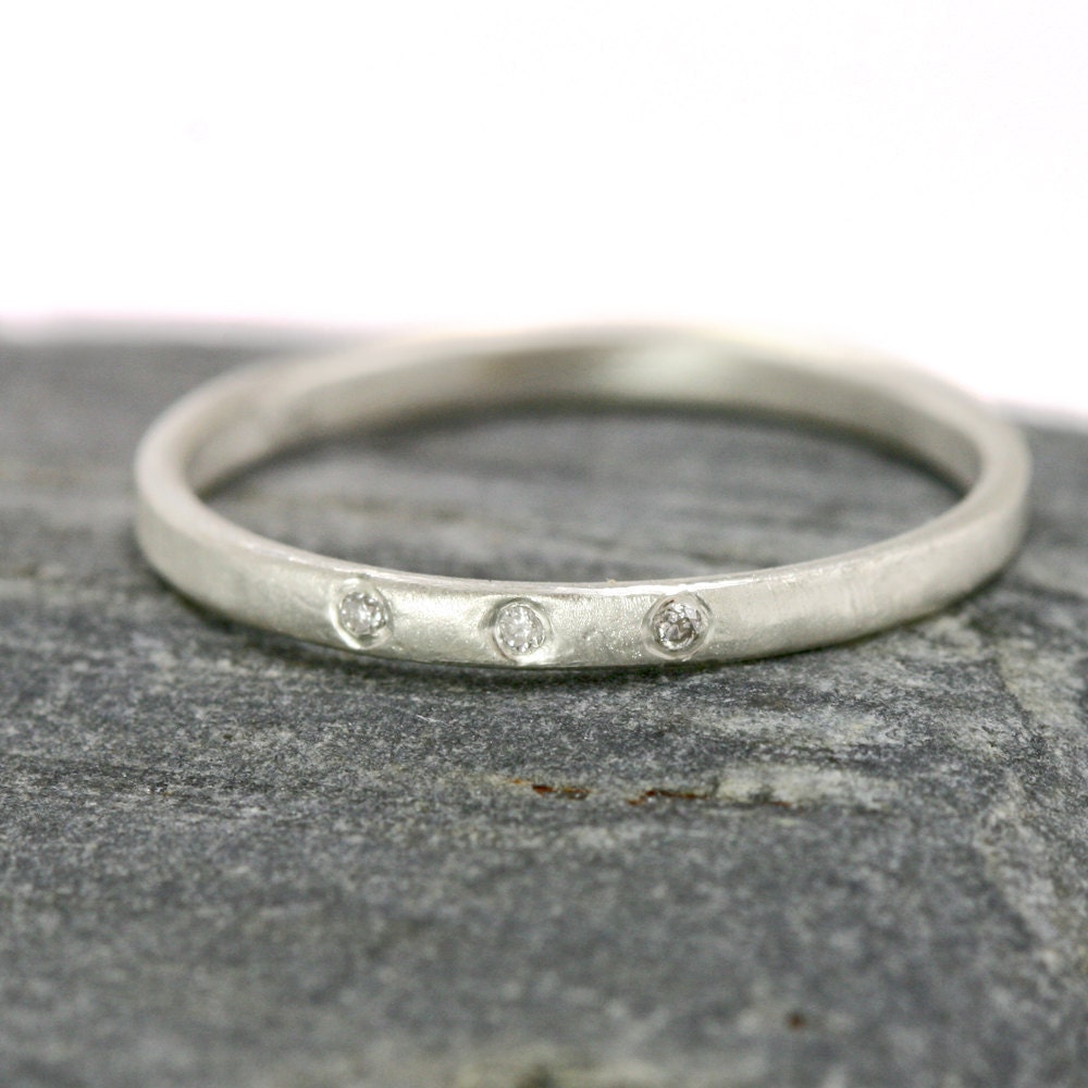 Custom Design for Chanda - 14k White Gold Band with three 1mm White Diamonds