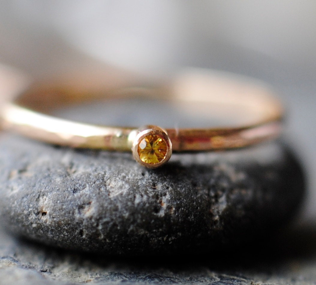 Yellow Sapphire Ring, Genuine Yellow Sapphire 14k Gold Ring