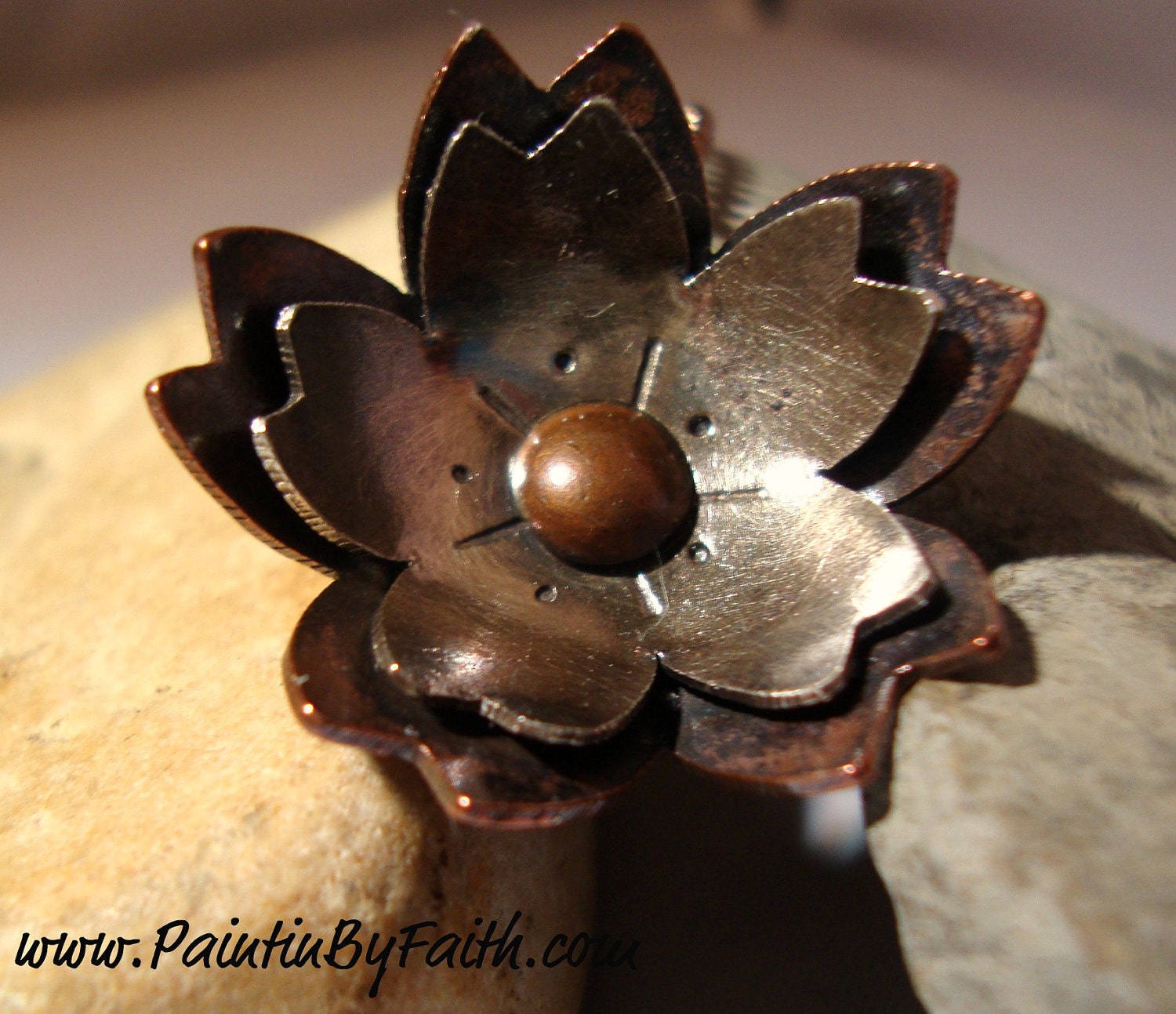 Sterling Silver Copper Lotus Flower Daisy Bloom Necklace - PaintinByFaith