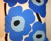 Blue Pieni Unikko Pillow Casing, Handmade from marimekko Unikko fabric from Finland. Cute