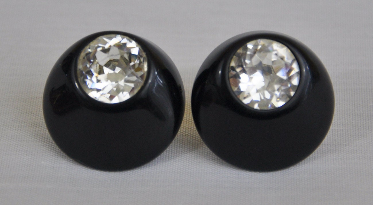 Black Lucite with Oversized White Rhinestone Buckeye Vintage Scatter Pins