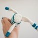 Crocheted Baby Toy for Baby Boys and Baby Girls - White Blue Brown Bamboo Cotton Wool - OOAK - Long Cat Who Loves Sea