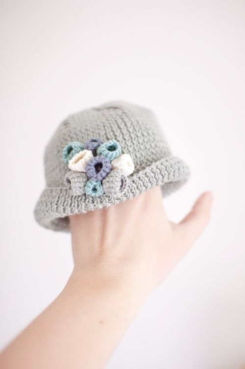 Modern Cotton Baby Girl Hat for Spring and Summer - First Flowers - 0 to 6 Months - Made to Order - OOAK