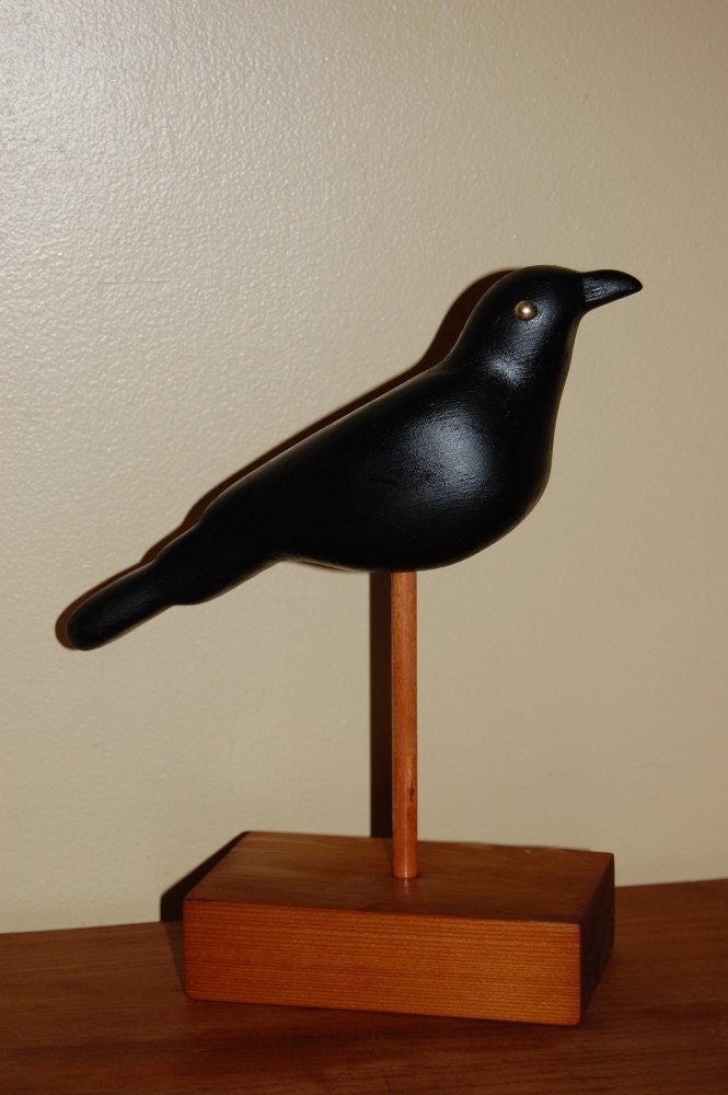Hand Carved Wooden Crow Decoy by 1950sdad on Etsy