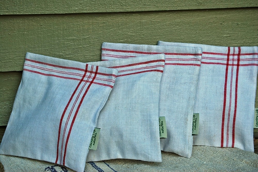 Country Charm Collection---Organic Dove and Red Stripe Linen
