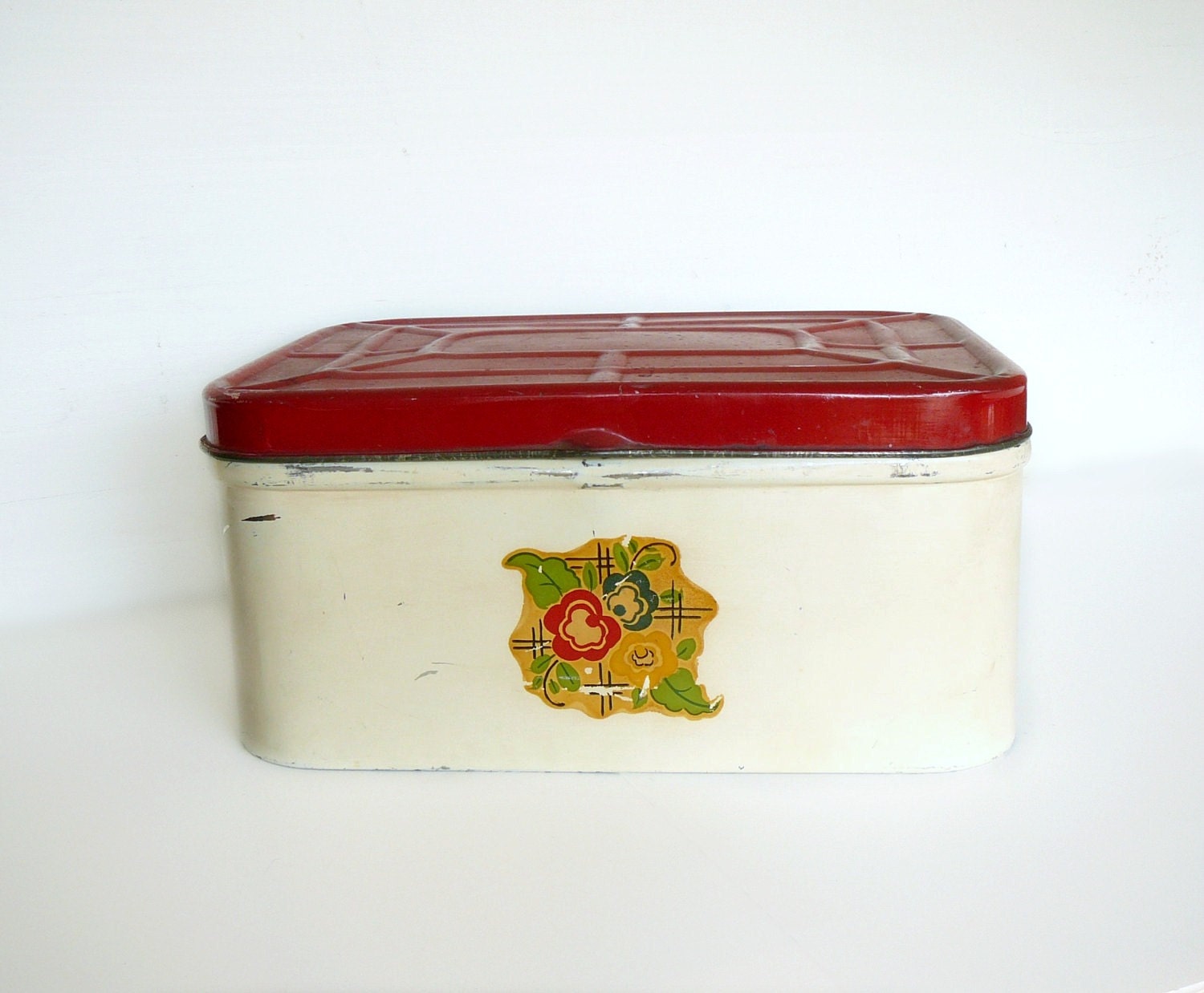 Vintage Bread Box Metal Floral Decal