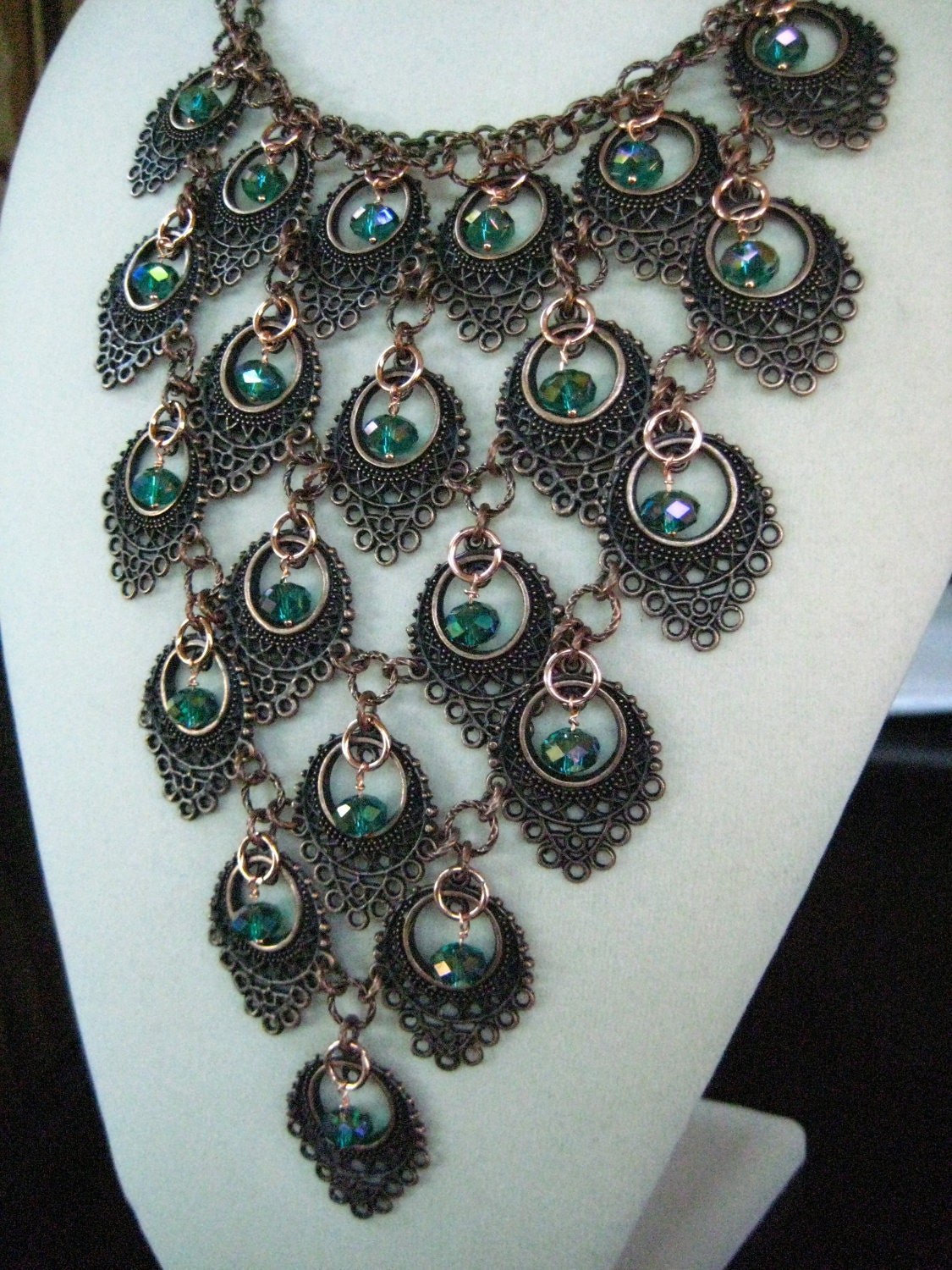 OOAK The Copper Peacock Crystal Bib Statement Necklace zoeJane