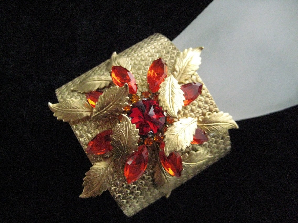 Wide Rhinestone Cuff Bracelet, Victorian, Neo Victorian, Wide Cuff, Flower, zoeJane
