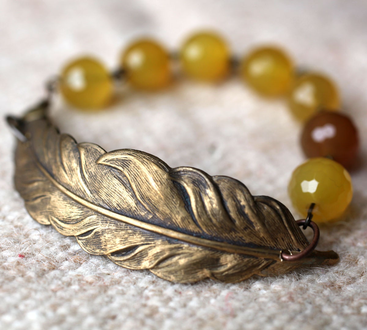 Yellow Agate Feather Bracelet