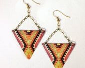Navajo Printed Brass Drop Earrings