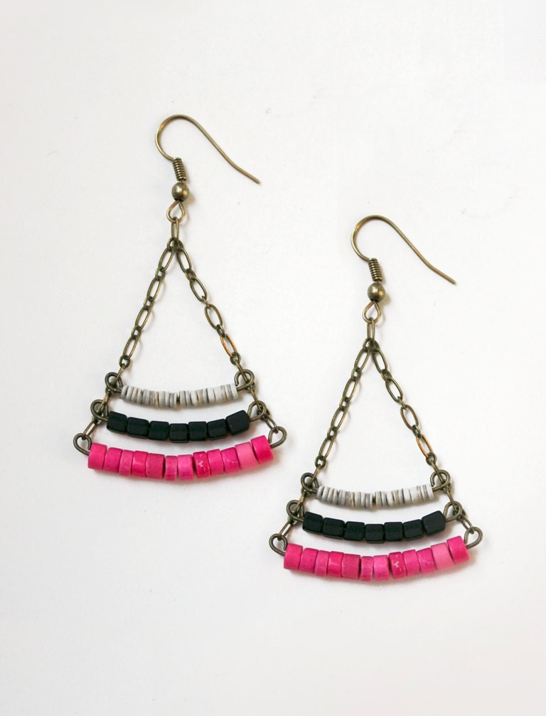 Neon Pink Triangle Earrings