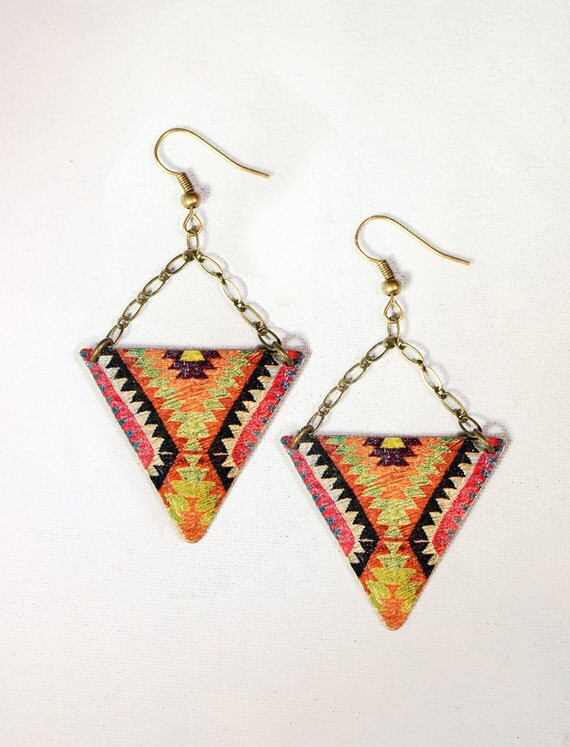 Navajo Printed Brass Drop Earrings