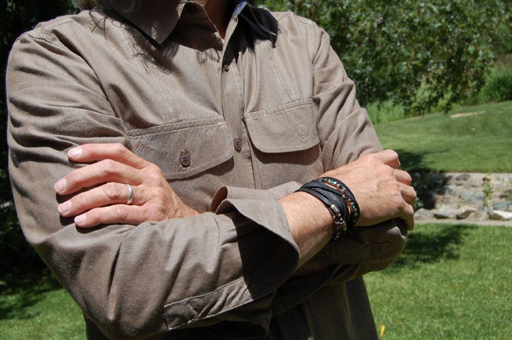 The Raven - Men's Leather Bracelet, Cuff, or Women's Leather Bracelet w Sterling Silver, Black Spinel and Turquoise