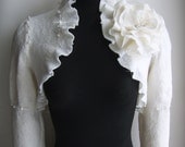 Long Sleeve Bolero, Shrug, Jacket Wedding Bridal Felted Brooch Swarovski Crystals, Freshwater Pearls  /Dancing on a Cloud/