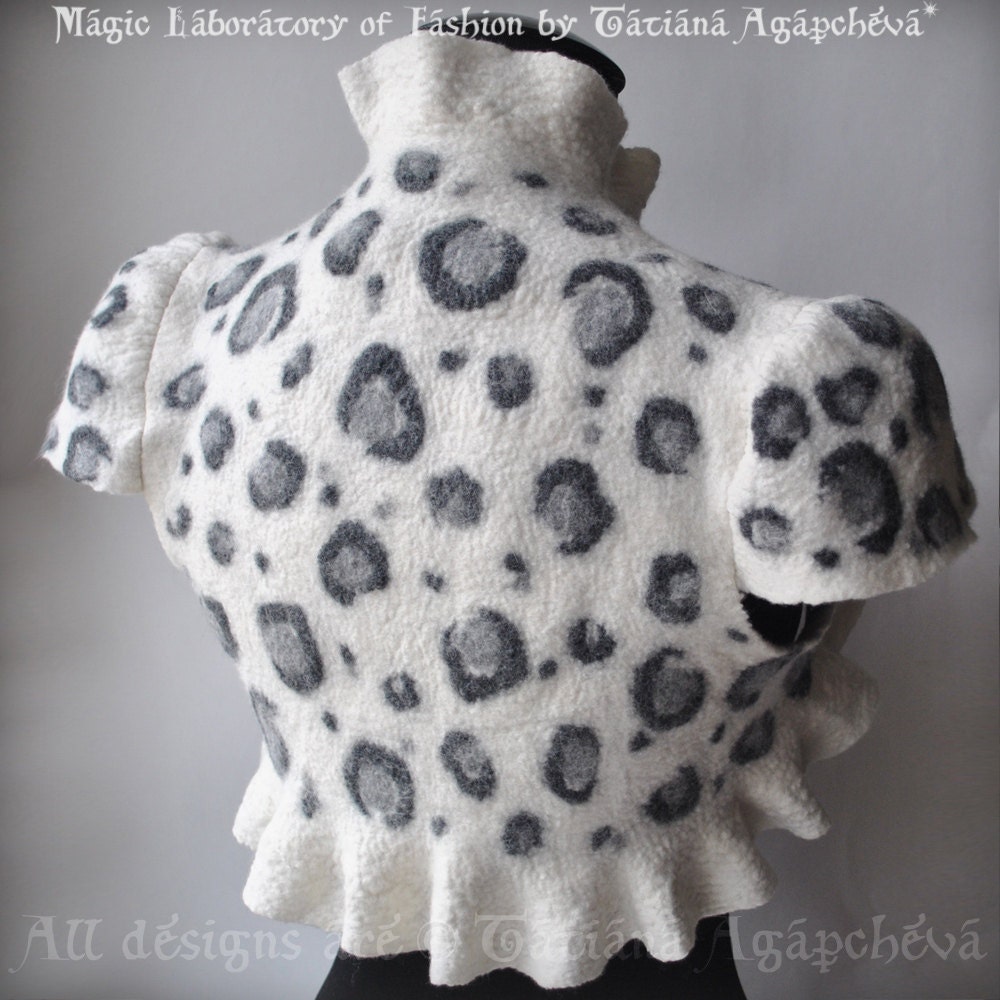 CLEARANCE Leopard Bolero Shrug Felted Ivory, Grey, Charcoal New 2013 Animal Collection by TianaCHE