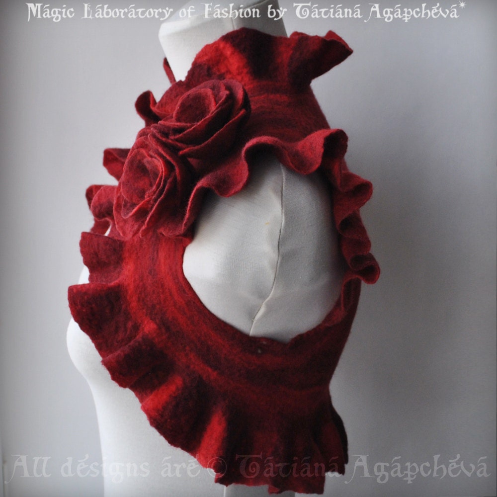 Bolero Shrug Jacket MultiColor Red Bridal Felted, Roses Corsage US Size 6/UK Size10 Valentines X mas